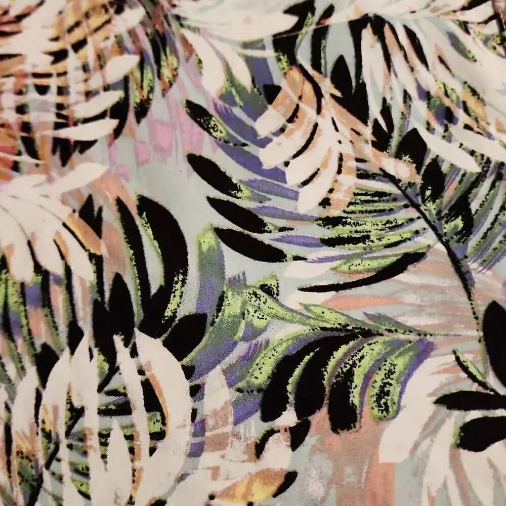Aimae Tropical Print Ruffled Yoke Button Front Western Flair Long Sleeve Size Me